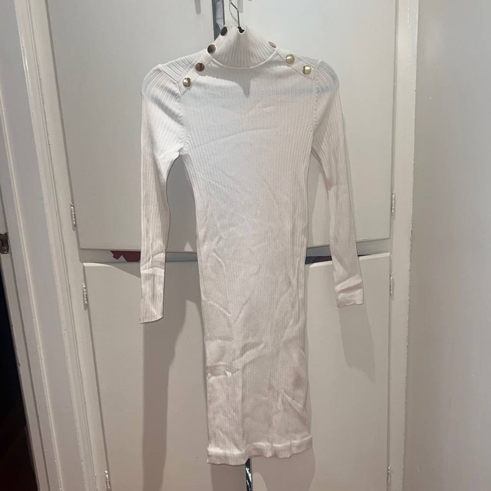 Zara Turtleneck white knit dress